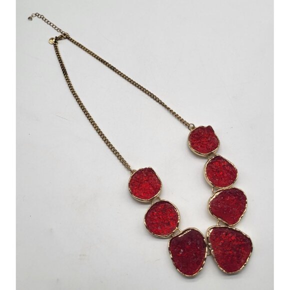 Jane Stone Fashion Faux Drusy Statement Chunky Bib Necklace Red Gold Tone - Picture 3 of 8